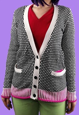 Vintage 90's KOOKAI Cardigan Knit Sweater White Black Pink