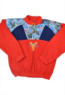 Vintage Fleece 1/4 Zip Retro Pattern Red Ladies XS