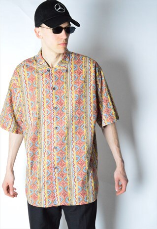 VINTAGE 90S COLOURFUL AZTEC PRINT SHORT SLEEVE SHIRT