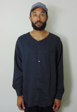 90S MINIMALIST LUXURY CHARCOAL GREY COLLARLESS SHIRT LARGE