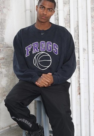 VINTAGE NIKE FROGS BASKETBALL BIG LOGO SWEATSHIRT BLACK
