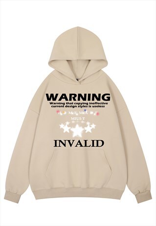 Warning hoodie invalid slogan pullover raver top in cream