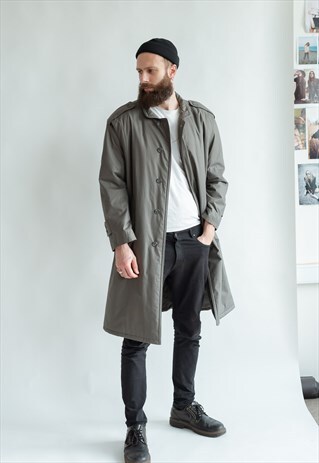 VINTAGE 80S MINIMAL BOXY BELTED TRENCH COAT IN GREY