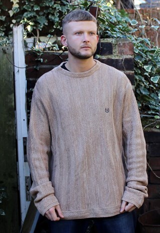VINTAGE BROWN CHAPS KNITTED SWEATER LARGE