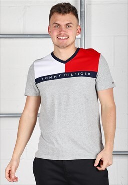 Vintage Tommy Hilfiger T-Shirt Grey Short Sleeve Tee Small