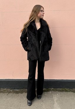 70's Black Faux Fur Mink Simulated Ladies Winter Coat