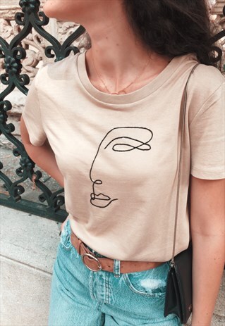 ONE LINE DRAWING EMBROIDERED T-SHIRT