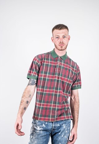 VINTAGE 1990S GREEN AND RED CHECKED RALPH LAUREN POLO SHIRT