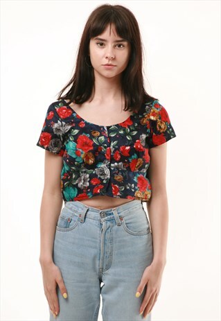 90S VINTAGE FLORAL PRINT CROP TOP 548