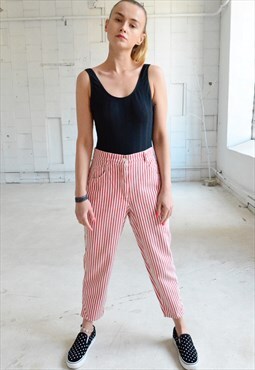White and Red Striped Vintage Trousers 90s.