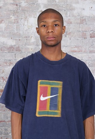 VINTAGE NIKE COURT LOGO T-SHIRT BLUE GREEN RED