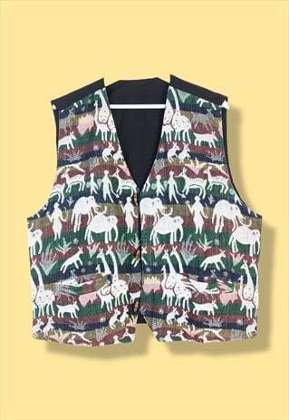 VINTAGE JACKET VEST ANIMALS IN BLACK XL