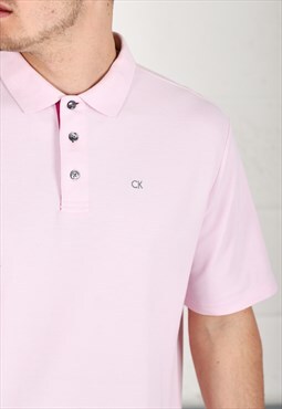 Vintage Calvin Klein Polo Shirt in Pink Short Sleeve Medium
