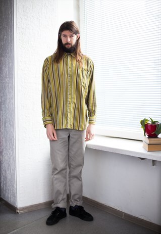 VINTAGE 80'S GREEN STRIPED CORDUROY SHIRT