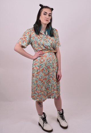 VINTAGE 70'S FLOWER PRINT GRUNGE DRESS SIZE 10 12 14