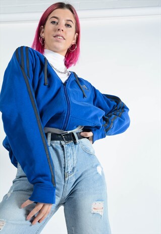 VINTAGE ADIDAS HOODIE IN BLUE WITH LOGO.
