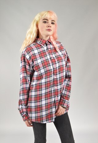 VINTAGE RED & WHITE CHECKED FLANNEL SHIRT