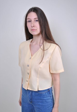 80S BEIGE MINIMALIST BLOUSE FOR WORK, SIZE M