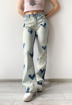 Vintage 00s Y2K Rework Denim Bleached Flared Blue Cute Jeans