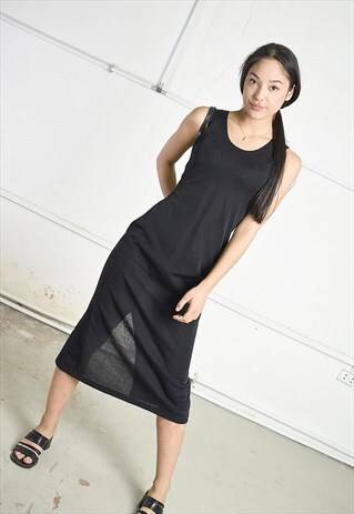 VINTAGE 90S PARIS CHIC MINIMALIST GRUNGE MIDI DRESS IN BLACK