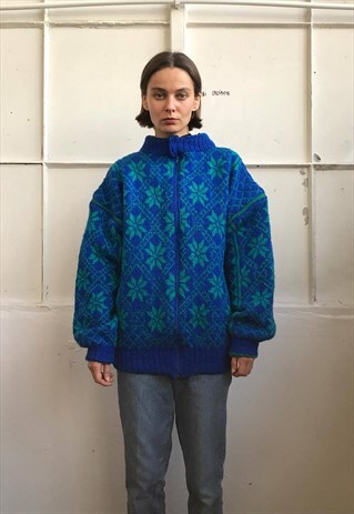 VINTAGE 90' COOL OLDSCHOOL UNISEX BLUE KNITED JACKET