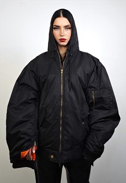 Hooded varsity bomber black oversize jacket baggy punk puffa