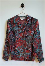 Vintage 80s Abstract Print Long Sleeve Blouse Size 10-12