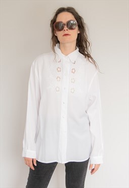 Vintage 80's White Embroidered Front Shirt