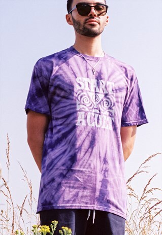 START A CULT PURPLE TIE DYE PSYCHEDELIC FESTIVAL TEE