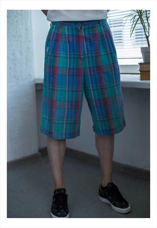 VINTAGE 80'S BLUE CHECKED SHORTS