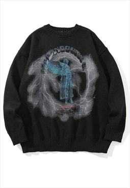 Gothic sweater knit grunge jumper angel top in vintage black