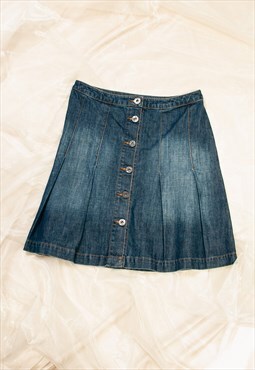 Vintage Skirt Y2K Preppy Denim Midi in Blue