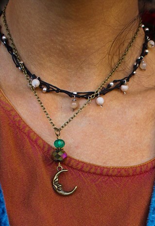 HANDMADE MOON CRYSTAL DAINTY CHAIN NECKLACE