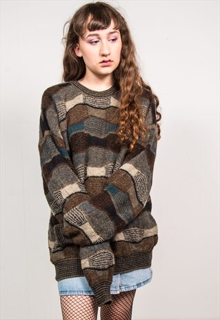 VINTAGE 90'S GREEN KNIT LONG SLEEVE GRUNGE JUMPER