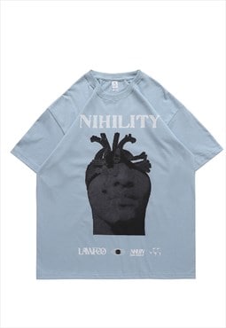 Nihilist t-shirt Gothic face tee punk top in blue
