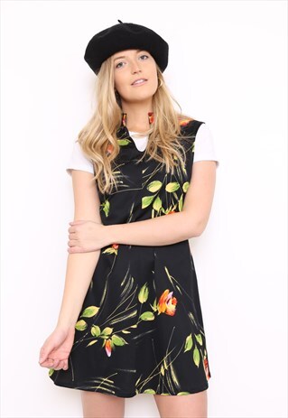 VINTAGE 90S DARK FLORAL PRINT MINI DRESS