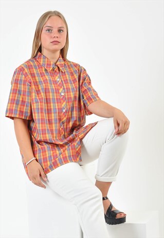VINTAGE SHORT SLEEVE OVERSIZED CHECKED SHIRT