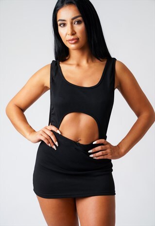 MILEY BLACK FRONT & BACK CUT OUT MICRO MINI DRESS