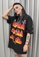 BURNING CROSS PRINT TEE GRAFFITI FLAME GRUNGE T-SHIRT BLACK