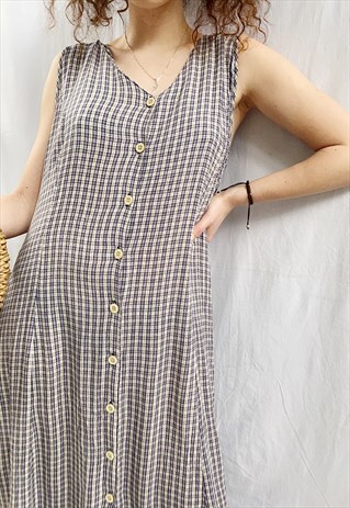 VINTAGE 90S GINGHAM CHECK HAUTE BOHEME CHIC MAXI DRESS SUMME