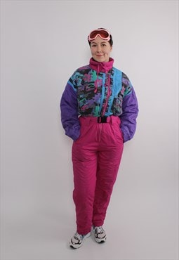 90s one piece pink ski suit, women vintage ski jumpsuit