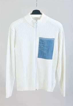 Vintage 00s reworked zip up jumper in white