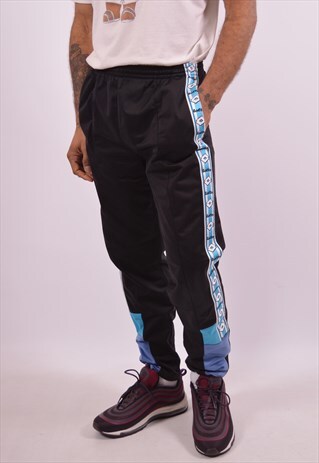 LOTTO MENS VINTAGE TRACKSUIT TROUSERS MEDIUM BLACK 90S