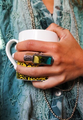 ADJUSTABLE TEAL OMBRE BOHO GLASS RING