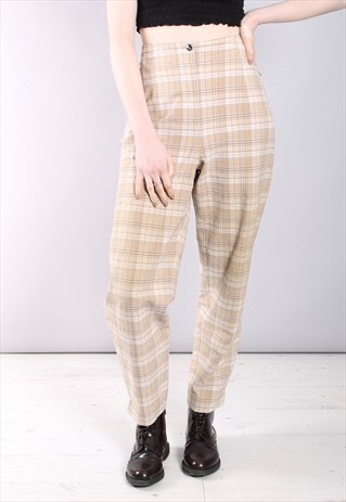 VINTAGE 90S BEIGE CHECK TAPERED TROUSERS