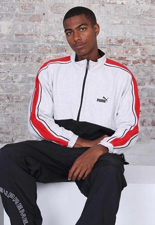 VINTAGE PUMA LOGO 1/4 SWEATSHIRT WHITE BLACK RED