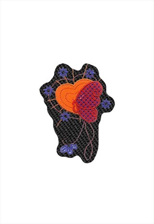 EMBROIDERED HEART WITH BUTTERFLY IRON ON PATCH /SEW ON PATCH