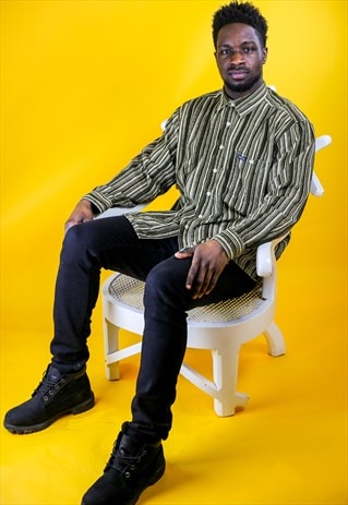 OLIVE GREEN STRIPED CORDUROY SHIRT