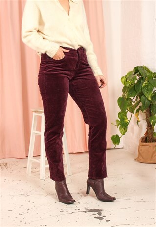 VINTAGE 90S CORDUROY TROUSERS IN MAROON