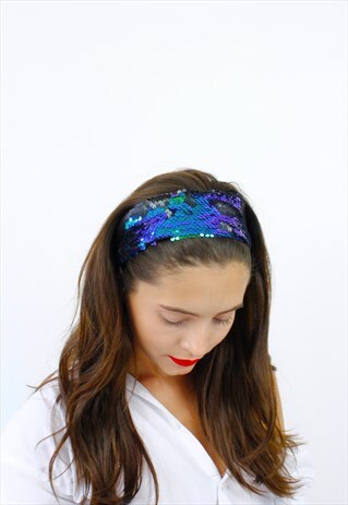 BLUE & SILVER SEQUIN FESTIVAL BANDANA HEADBAND